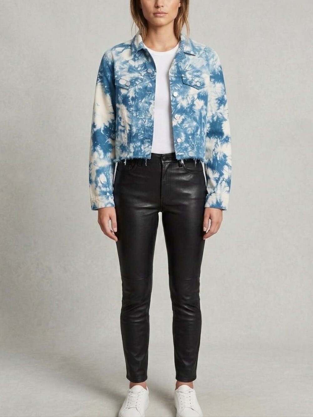 Sack's Tie-Dye Cropped Denim Jacket - Blue & White Size 1